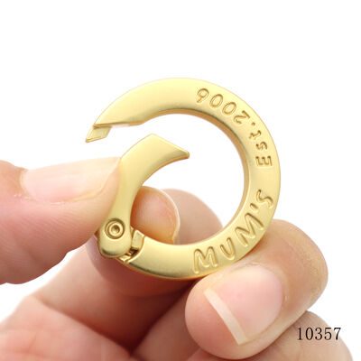 Luxury Matte Gold Plating Carabiner Metal Spring O Ring Customizd Logo Push Gate Ring