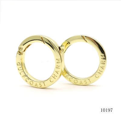 Custom Brand Logo Engraved Round Spring Clasp Metal Spring Ring Carabiner for Keychains/Handbags