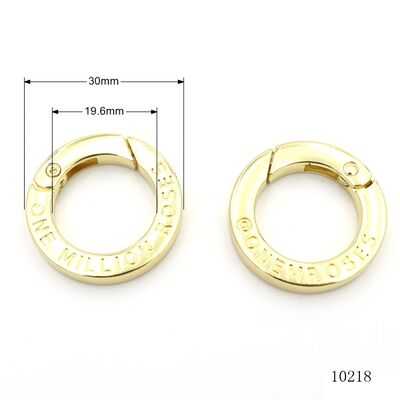 Luxury Gold Plated 20mm Circle Carabiner Clear Logo Engraved Removable O Ring For Key And Charms