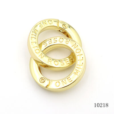 Luxury Gold Plated 20mm Circle Carabiner Clear Logo Engraved Removable O Ring For Key And Charms