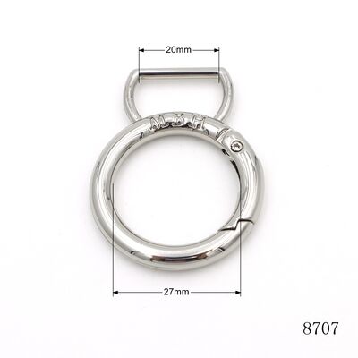 Nickel Custom Logo Engraved Spring O Ring Circle Carabiner for Handbags