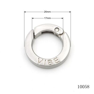17mm  Logo Engraved Round Spring Clasp Spring Openable Flat O Ring Carabiner for Kaychain