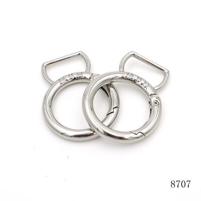 Nickel Custom Logo Engraved Spring O Ring Circle Carabiner for Handbags