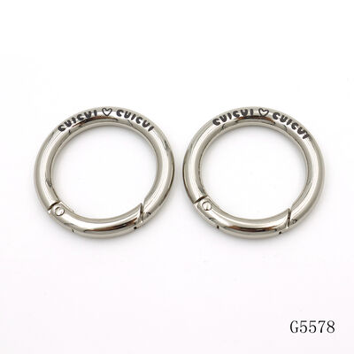 Black Laser Logo Option Circle Ring Premium Round Carabiner Metal Keychain Spring O Ring Clasp