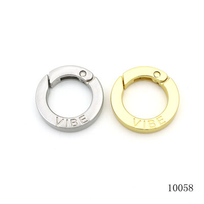 17mm  Logo Engraved Round Spring Clasp Spring Openable Flat O Ring Carabiner for Kaychain