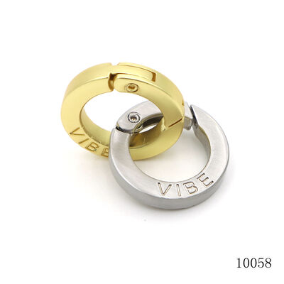 17mm  Logo Engraved Round Spring Clasp Spring Openable Flat O Ring Carabiner for Kaychain