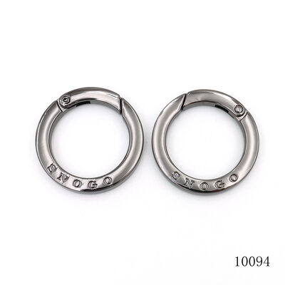 Custom Engraved Logo Gunmetal Finished Spring O Ring Spring Clasp for Bag Hardware
