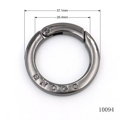 Custom Engraved Logo Gunmetal Finished Spring O Ring Spring Clasp for Bag Hardware