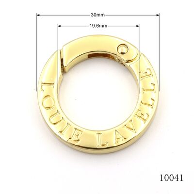 Gold Plating Spring Ring Clasp Engraved Logo 30mm Metal Circular Carabiner Clips for Bags Accessories
