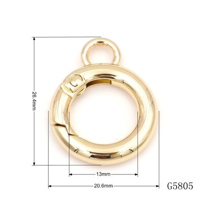 20mm Mini Light Gold Spring O Ring Clip with Small Loop, Openable Circular Spring Keychain Buckle for Key Rings & Bag Charms