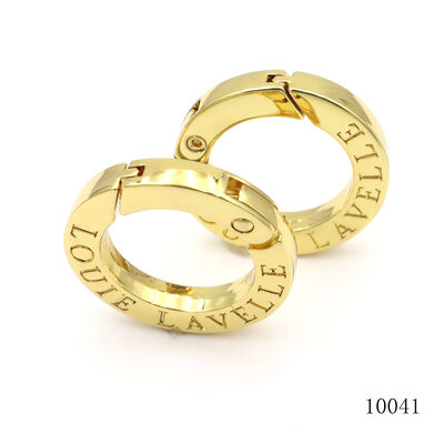 Gold Plating Spring Ring Clasp Engraved Logo 30mm Metal Circular Carabiner Clips for Bags Accessories