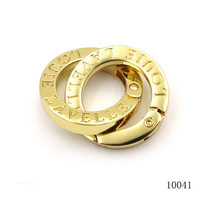 Gold Plating Spring Ring Clasp Engraved Logo 30mm Metal Circular Carabiner Clips for Bags Accessories