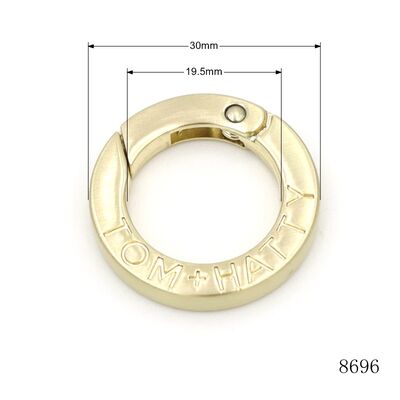 30mm Outer Diameter Metal Flat Alloy O Ring Clasp Custom Spring Ring Clasp with Brand Text