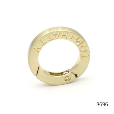 30mm Outer Diameter Metal Flat Alloy O Ring Clasp Custom Spring Ring Clasp with Brand Text