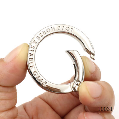 Promotion keychain accessories engraving logo 30mm flat square metal O ring spring clasp