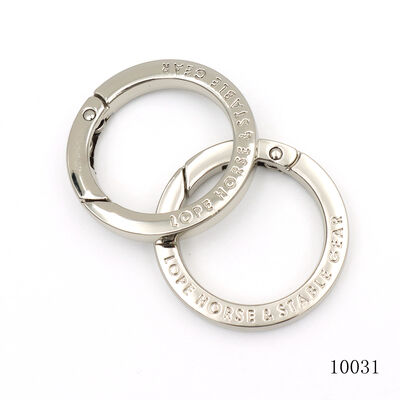 Promotion keychain accessories engraving logo 30mm flat square metal O ring spring clasp
