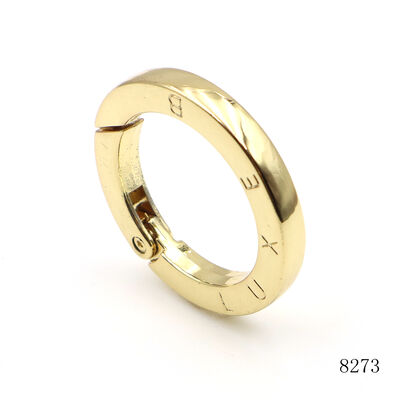 Luxury Gold Plated Zinc Alloy Round Flat Spring Ring  Custom Metal Spring Clasp for Phone Charms, Handbags, Keychains