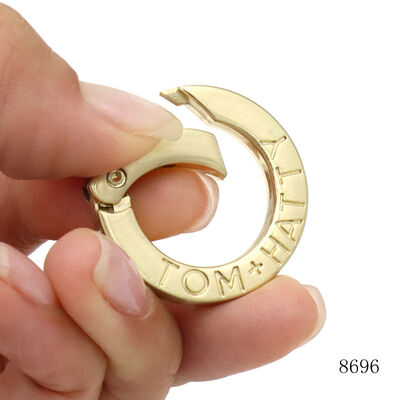 30mm Outer Diameter Metal Flat Alloy O Ring Clasp Custom Spring Ring Clasp with Brand Text