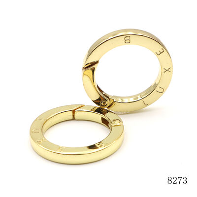 Luxury Gold Plated Zinc Alloy Round Flat Spring Ring  Custom Metal Spring Clasp for Phone Charms, Handbags, Keychains