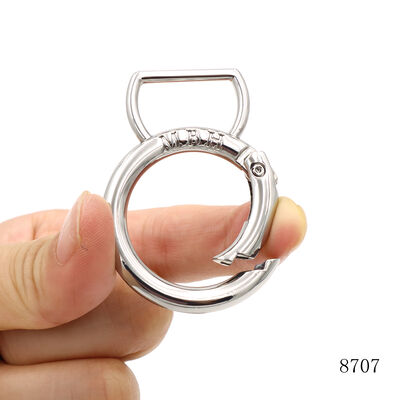 Nickel Custom Logo Engraved Spring O Ring Circle Carabiner for Handbags