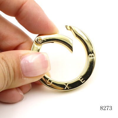 Luxury Gold Plated Zinc Alloy Round Flat Spring Ring  Custom Metal Spring Clasp for Phone Charms, Handbags, Keychains