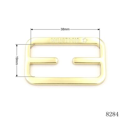 Gold Polished Branded Metal Strap Slide Buckle 38mm Engraved Logo Adjustable Buckle For Leather Bag And Purse Straps