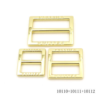 Shiny Gold Logo Engraved Square Buckle Zinc Alloy Tri-Glide Slider Buckle For Handbag Hardware Accessories