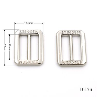 Nickel Square Tri-glide Metal Buckle Custom Logo Engraved Zinc Alloy Adjuster Buckle Ring For Handbag