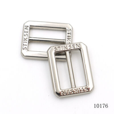 Nickel Square Tri-glide Metal Buckle Custom Logo Engraved Zinc Alloy Adjuster Buckle Ring For Handbag