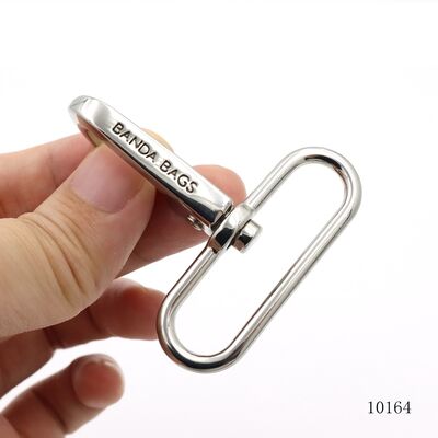 41mm Rectangular Loop Zinc Alloy Swivel Snap Hook, Mirror Silver Custom Engraved Logo Clasp For Handbag Shoulder Straps