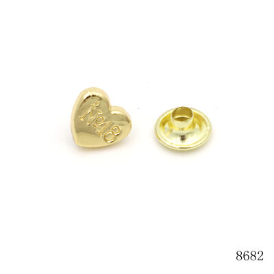 Custom Logo Metal Rivet For Leather 10mm Gold Heart Shape Stud With Engraving