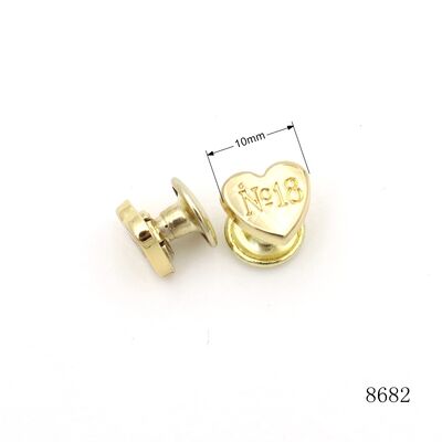 Custom Logo Metal Rivet For Leather 10mm Gold Heart Shape Stud With Engraving