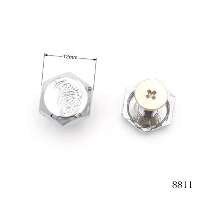 Custom Leather Screw Rivet Hexagon Casting Logo Chrome Plated Metal Studs
