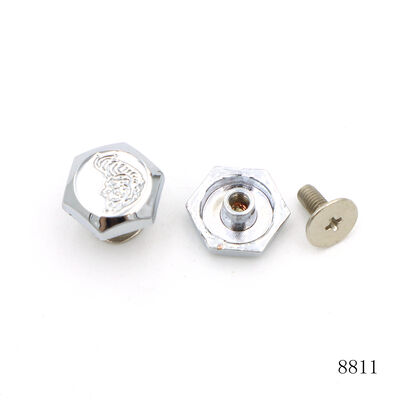 Custom Leather Screw Rivet Hexagon Casting Logo Chrome Plated Metal Studs