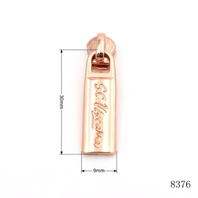 Top Quality Custom Rose Gold Logo Engraved Metal Zip Puller Tag For Handbags Hardware Accessories