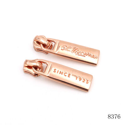 Top Quality Custom Rose Gold Logo Engraved Metal Zip Puller Tag For Handbags Hardware Accessories