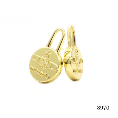 Clear Brand Logo Engraved Metal Zip Puller Tag Round Shape Shiny Gold Metal Zipper Puller For Handbag Hardware Accessories 