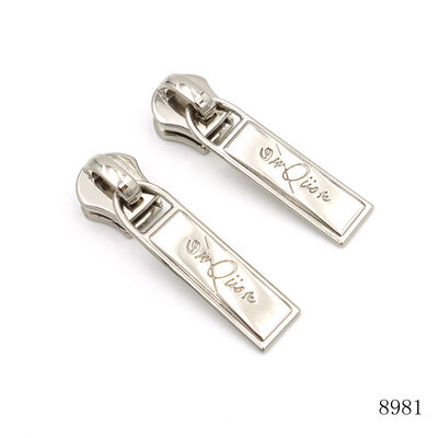 Bag Accessories Metal Zipper Puller Custom Logo Shape Zip Pull Charm with 5# Slider for Clothing