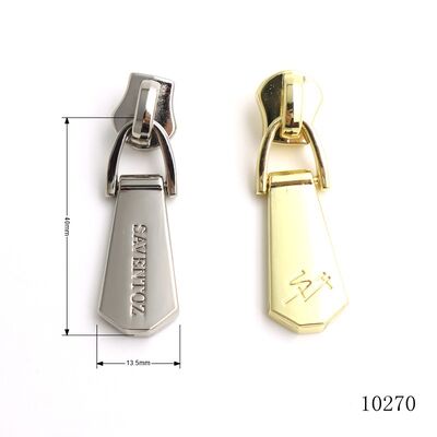 Brand Logo Engraved Nickel Gold Metal Zipper Puller Accessories Customized Long Shape Logo Engraved Metal Logo Zipper Puller Label For Handbag