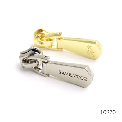 Brand Logo Engraved Nickel Gold Metal Zipper Puller Accessories Customized Long Shape Logo Engraved Metal Logo Zipper Puller Label For Handbag