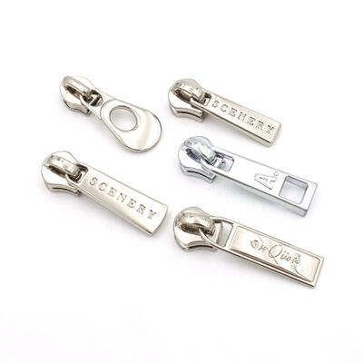 Nickel Logo Engraved Metal Zipper Puller Customized Shape Size Metal Zipper Puller Label For Handbag