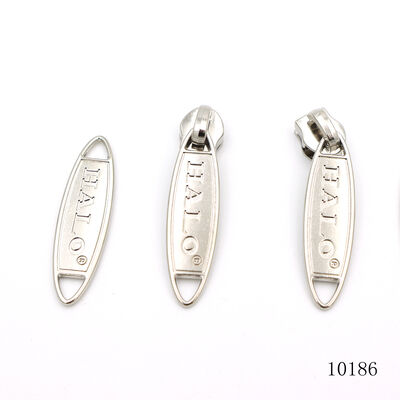 Logo Engraved Nickel Metal Zipper Pull Tag Customized Long Shape Metal Logo Zipper Puller Label For Handbag