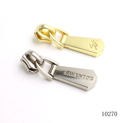 Brand Logo Engraved Nickel Gold Metal Zipper Puller Accessories Customized Long Shape Logo Engraved Metal Logo Zipper Puller Label For Handbag