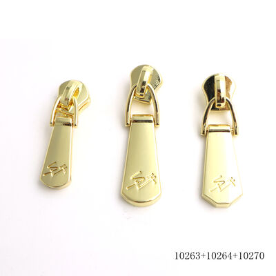 Brand Logo Engraved Nickel Gold Metal Zipper Puller Accessories Customized Long Shape Logo Engraved Metal Logo Zipper Puller Label For Handbag