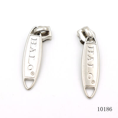Logo Engraved Nickel Metal Zipper Pull Tag Customized Long Shape Metal Logo Zipper Puller Label For Handbag