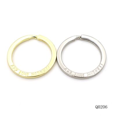 30mm Custom deboss logo Flat split o ring gold silver iron metal keychain O ring