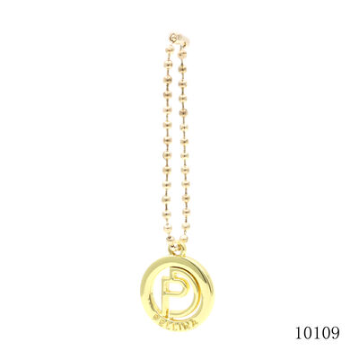 Gold Plating Custom Metal Hollow Logo Round Zinc Alloy Logo Tag With Ball Chain For Handbag Hardware Accessories