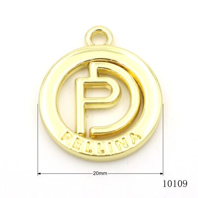 Gold Plating Custom Metal Hollow Logo Round Zinc Alloy Logo Tag With Ball Chain For Handbag Hardware Accessories