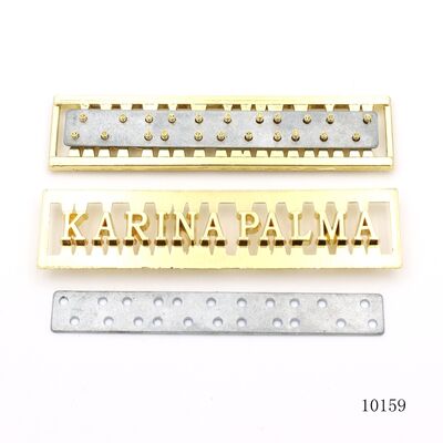 Custom Cutout Letter Metal Logo Tag | Gold Plated Hollow Alphabet Label for Leather Bags