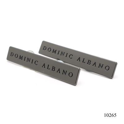 Custom Engraved Zinc Alloy Square Logo Tag with Rivets | Metal Handbag Hardware